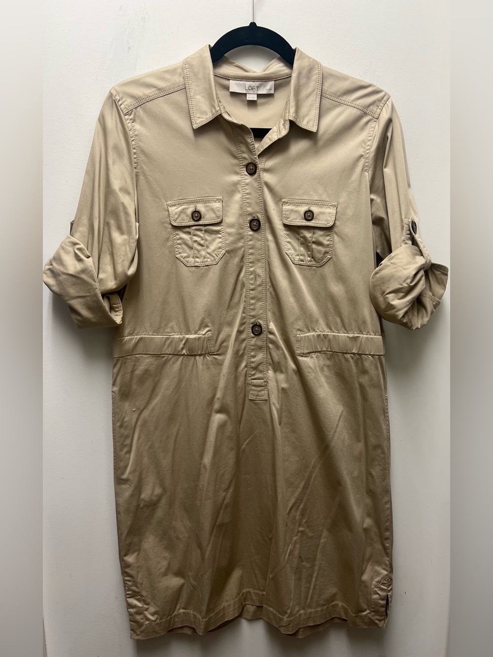 LOFT Khaki Button-Front Utility camp Shirt Dress